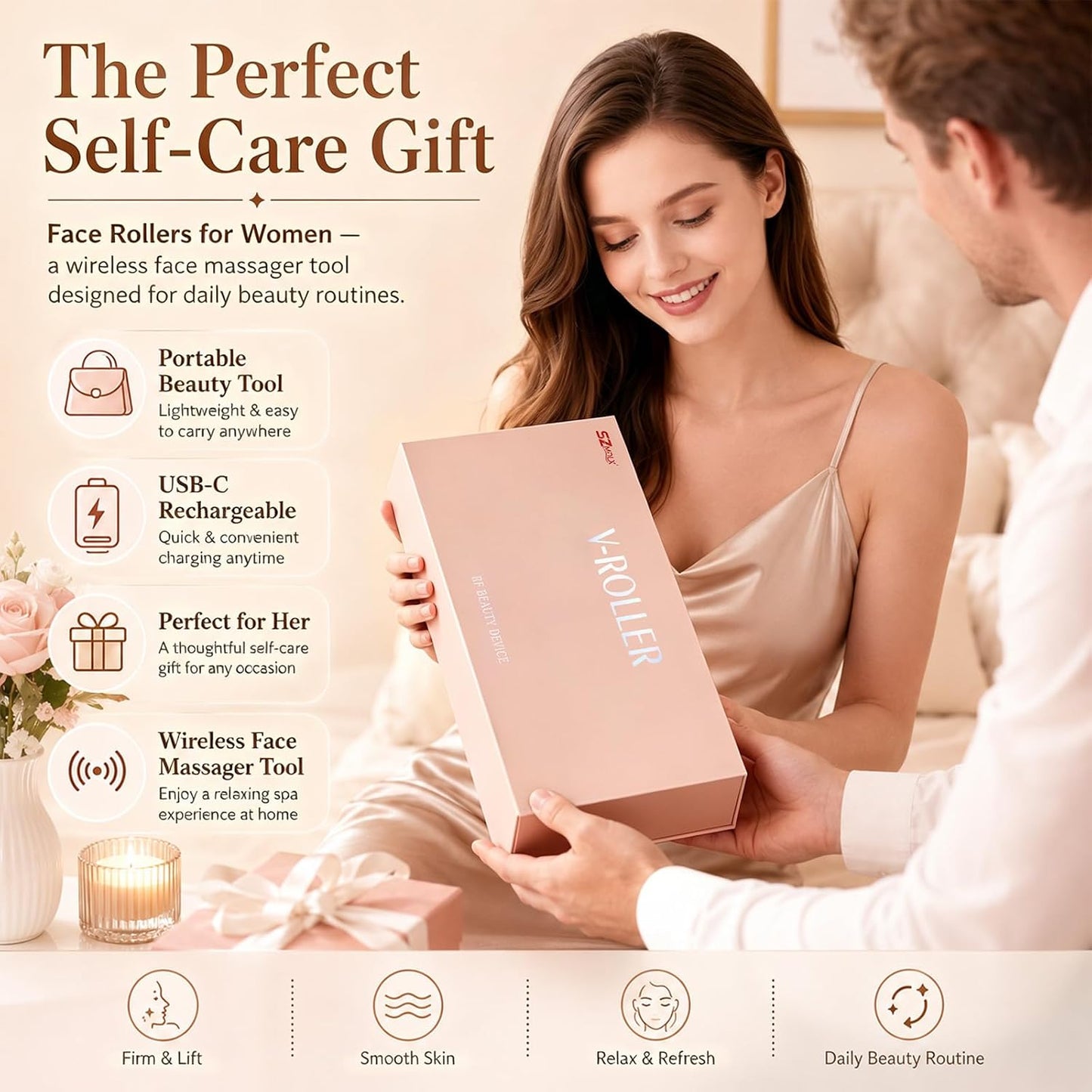 Wireless 8-Roller 3D Face Massager with LED Microcurrent EMS & V-Shape Sculpting