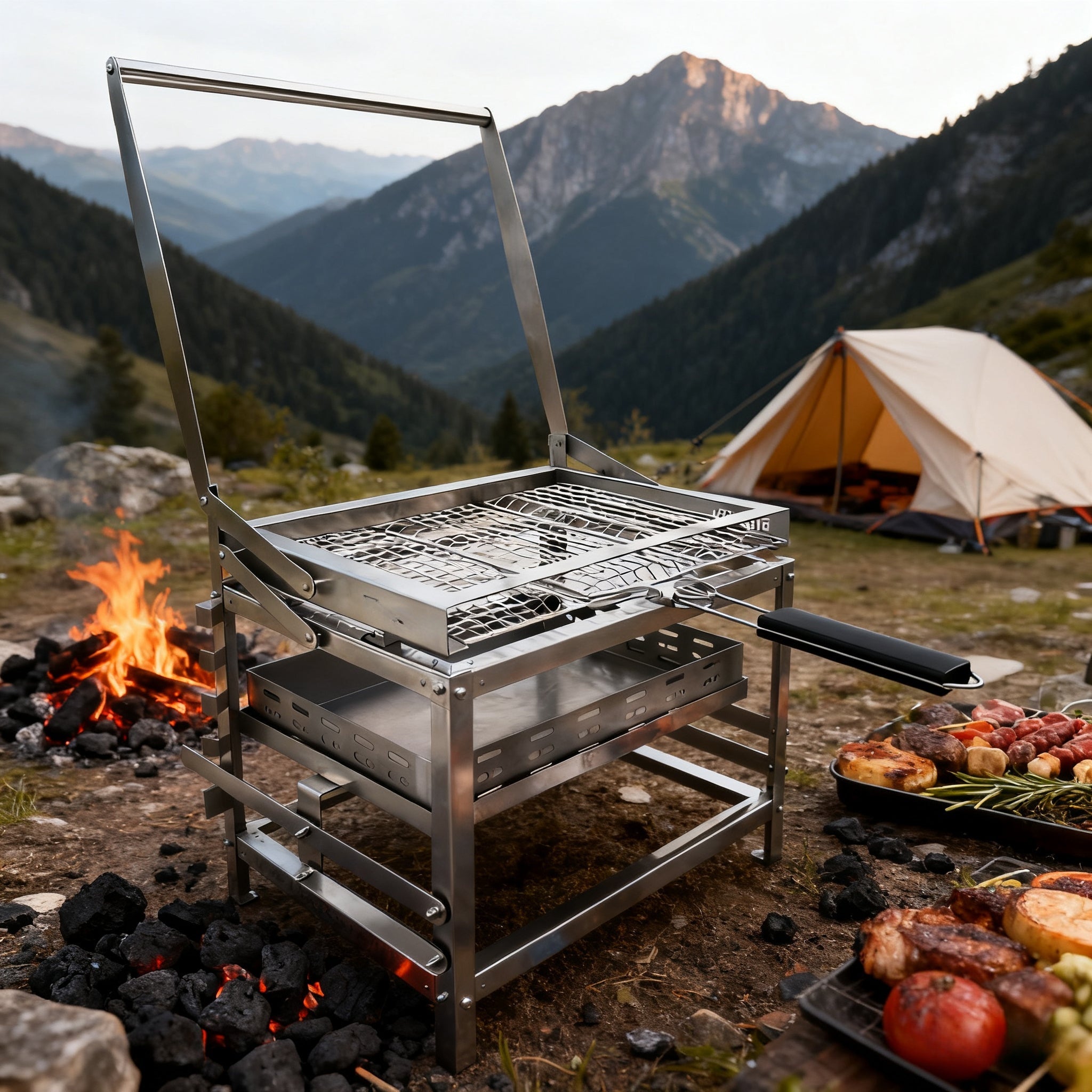 Portable 360° Rotating Charcoal Grill with Flipping Basket - Stainless Steel 🍖🔥