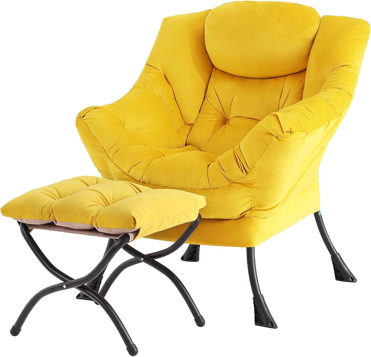 Modern Large Accent Chair with Ottoman, Comfy Leisure Sofa Armchair with Footrest, Reading Chair for Bedroom, Living Room, Dorm Rooms, Garden Dark Grey