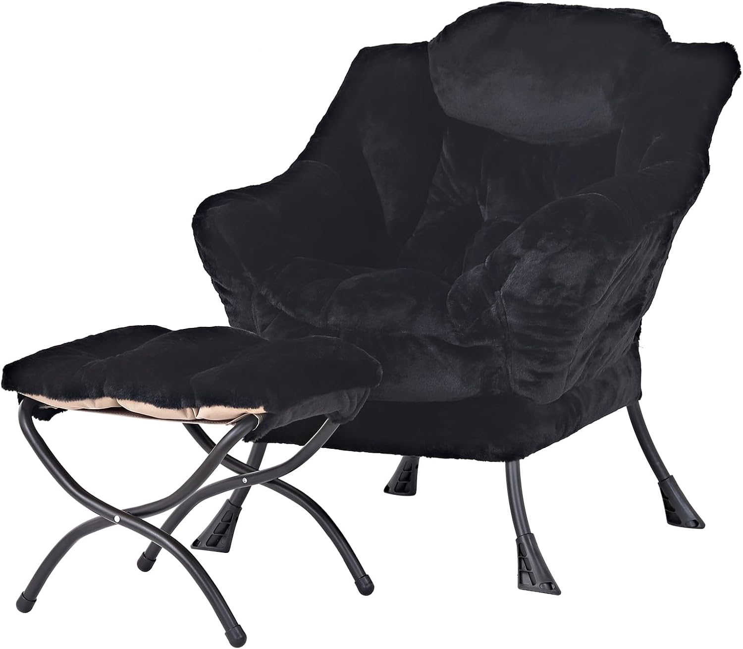 Modern Large Accent Chair with Ottoman, Comfy Leisure Sofa Armchair with Footrest, Reading Chair for Bedroom, Living Room, Dorm Rooms, Garden Dark Grey