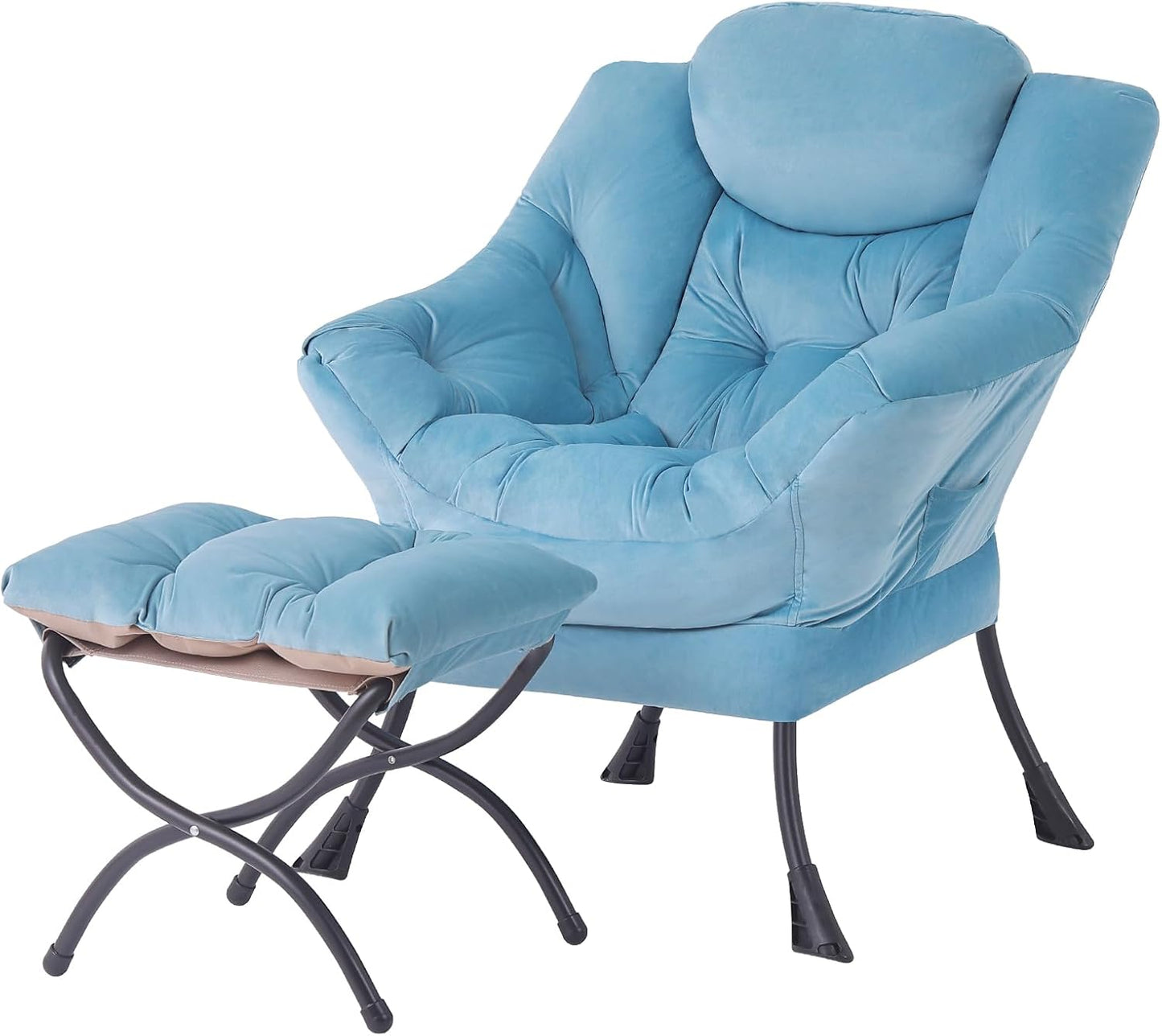 Modern Large Accent Chair with Ottoman, Comfy Leisure Sofa Armchair with Footrest, Reading Chair for Bedroom, Living Room, Dorm Rooms, Garden Dark Grey