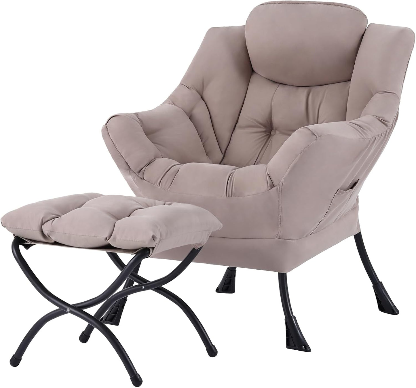 Modern Large Accent Chair with Ottoman, Comfy Leisure Sofa Armchair with Footrest, Reading Chair for Bedroom, Living Room, Dorm Rooms, Garden Dark Grey