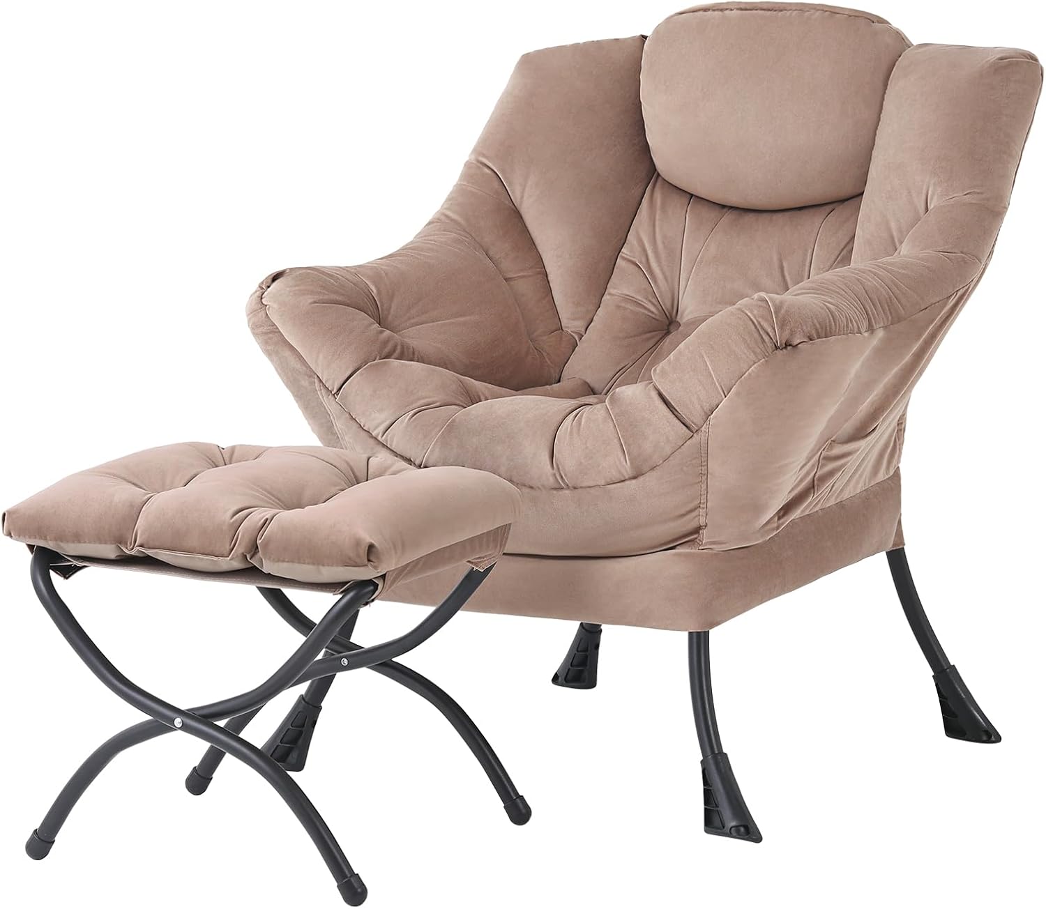 Modern Large Accent Chair with Ottoman, Comfy Leisure Sofa Armchair with Footrest, Reading Chair for Bedroom, Living Room, Dorm Rooms, Garden Dark Grey