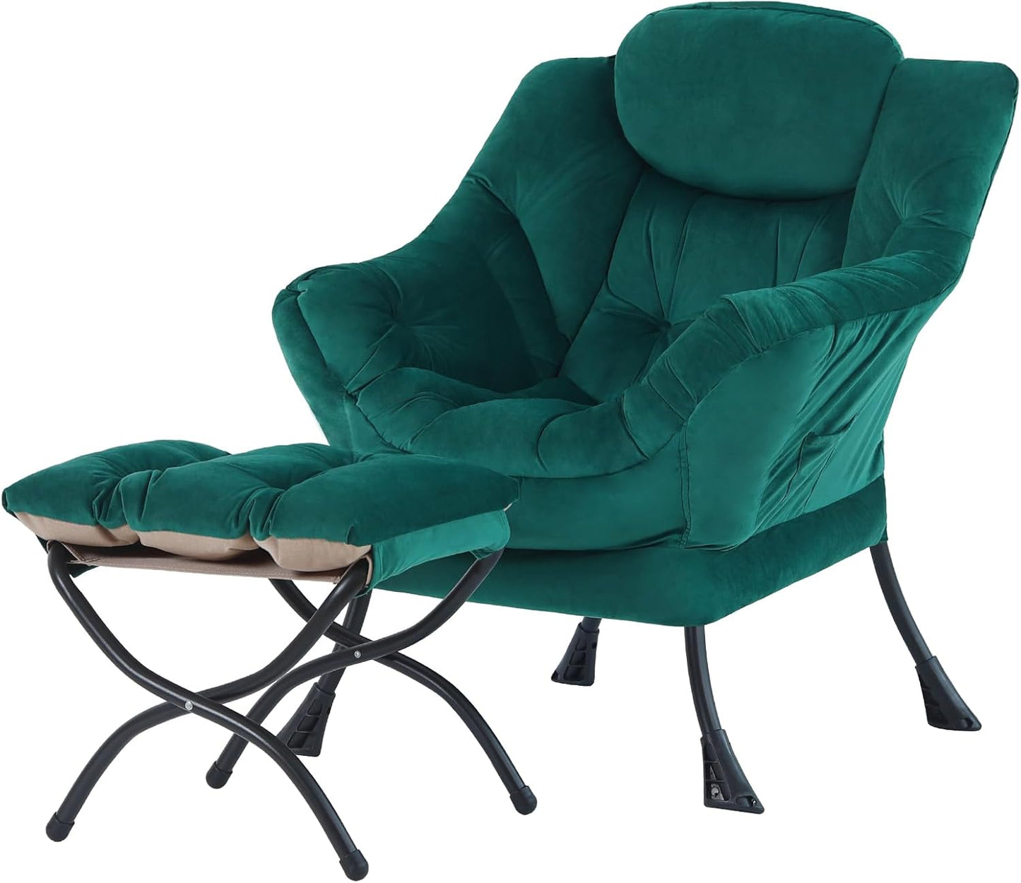Modern Large Accent Chair with Ottoman, Comfy Leisure Sofa Armchair with Footrest, Reading Chair for Bedroom, Living Room, Dorm Rooms, Garden Dark Grey