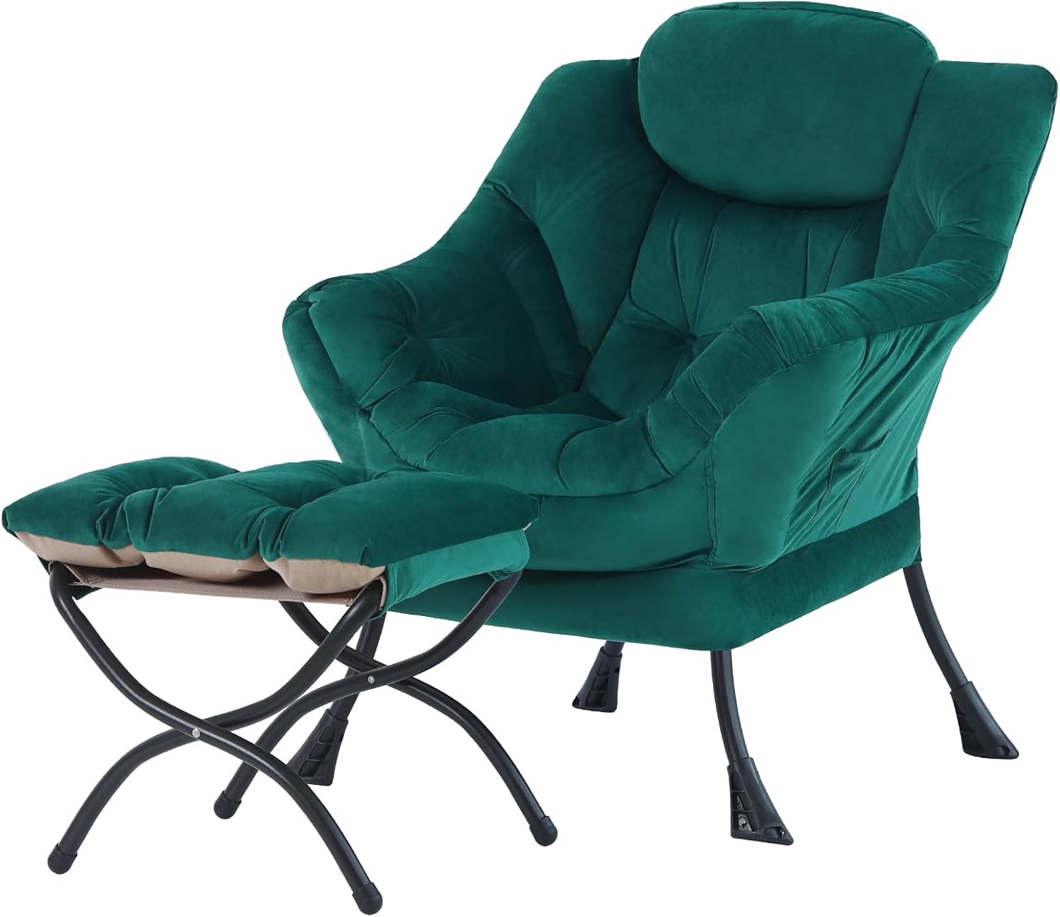 Modern Large Accent Chair with Ottoman, Comfy Leisure Sofa Armchair with Footrest, Reading Chair for Bedroom, Living Room, Dorm Rooms, Garden Dark Grey