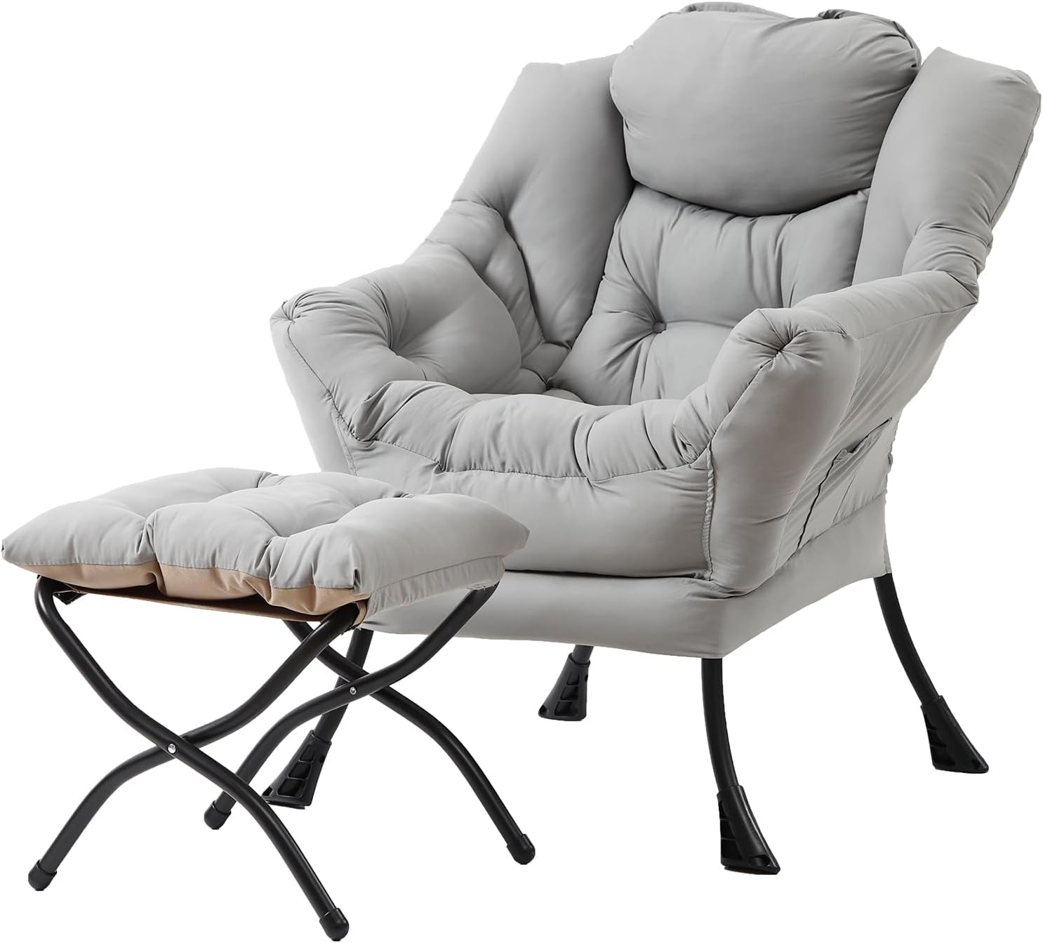 Modern Large Accent Chair with Ottoman, Comfy Leisure Sofa Armchair with Footrest, Reading Chair for Bedroom, Living Room, Dorm Rooms, Garden Dark Grey