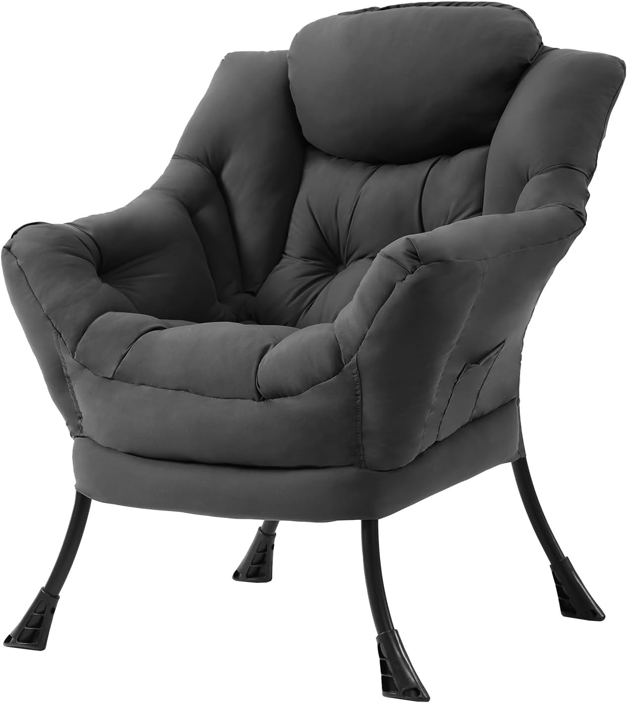 Modern Large Accent Chair with Ottoman, Comfy Leisure Sofa Armchair with Footrest, Reading Chair for Bedroom, Living Room, Dorm Rooms, Garden Dark Grey