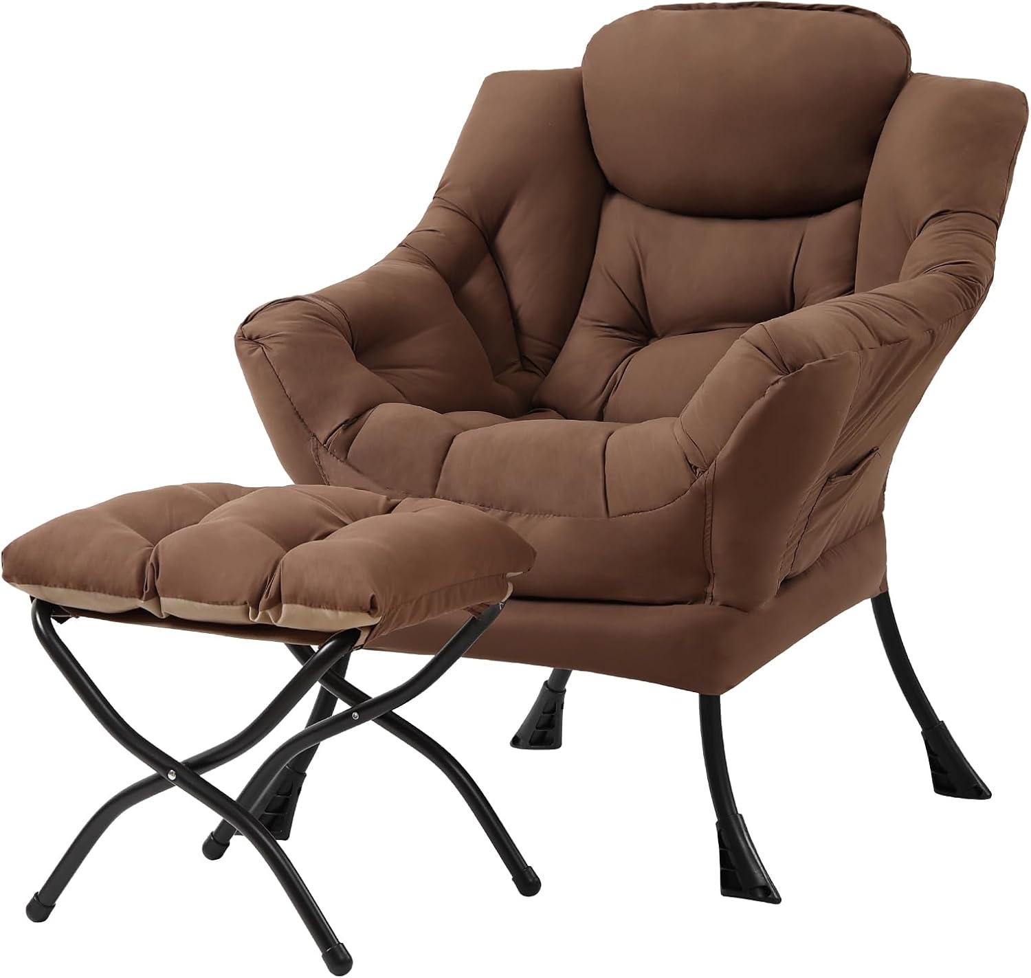 Modern Large Accent Chair with Ottoman, Comfy Leisure Sofa Armchair with Footrest, Reading Chair for Bedroom, Living Room, Dorm Rooms, Garden Dark Grey