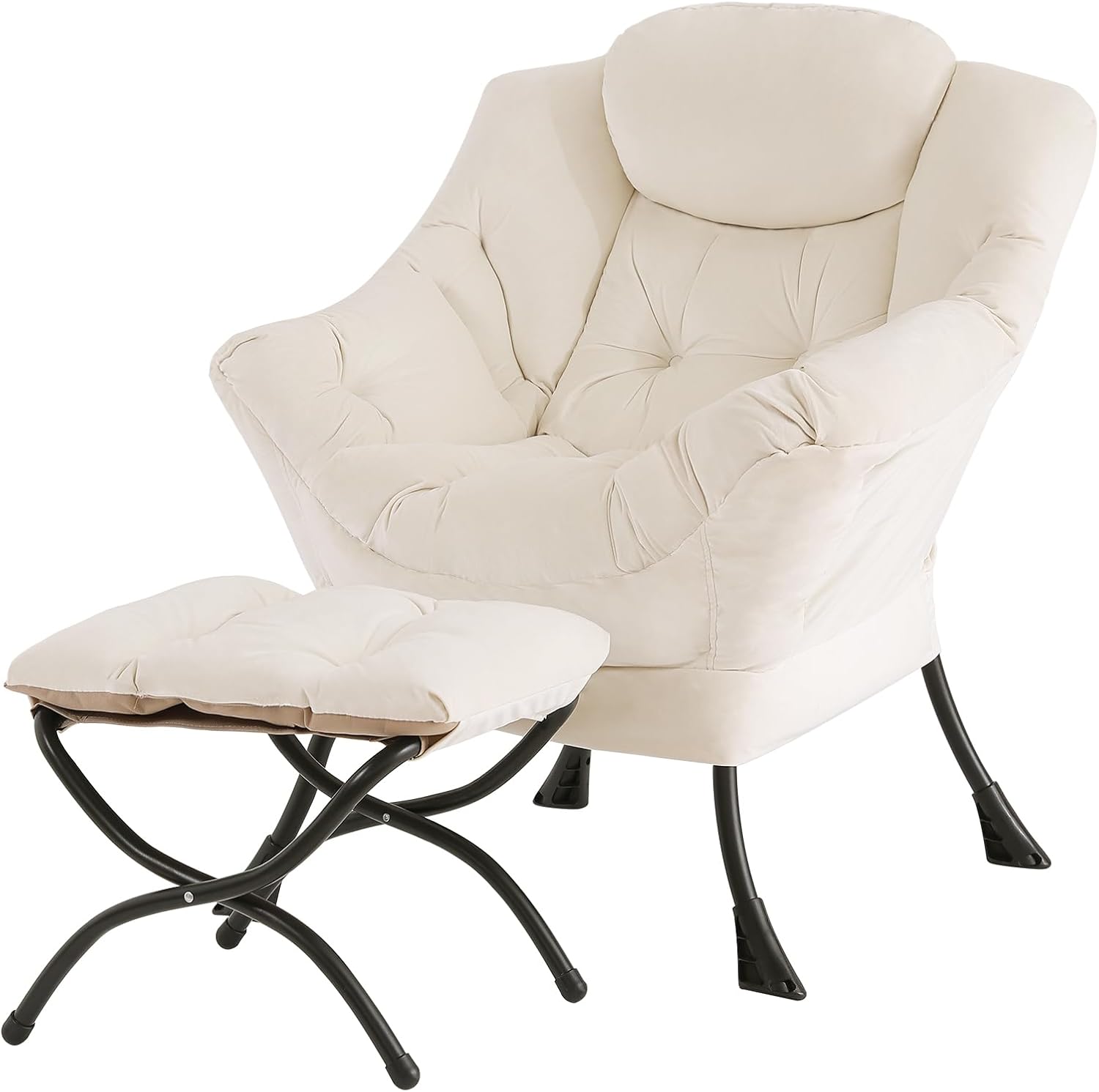 Modern Large Accent Chair with Ottoman, Comfy Leisure Sofa Armchair with Footrest, Reading Chair for Bedroom, Living Room, Dorm Rooms, Garden Dark Grey