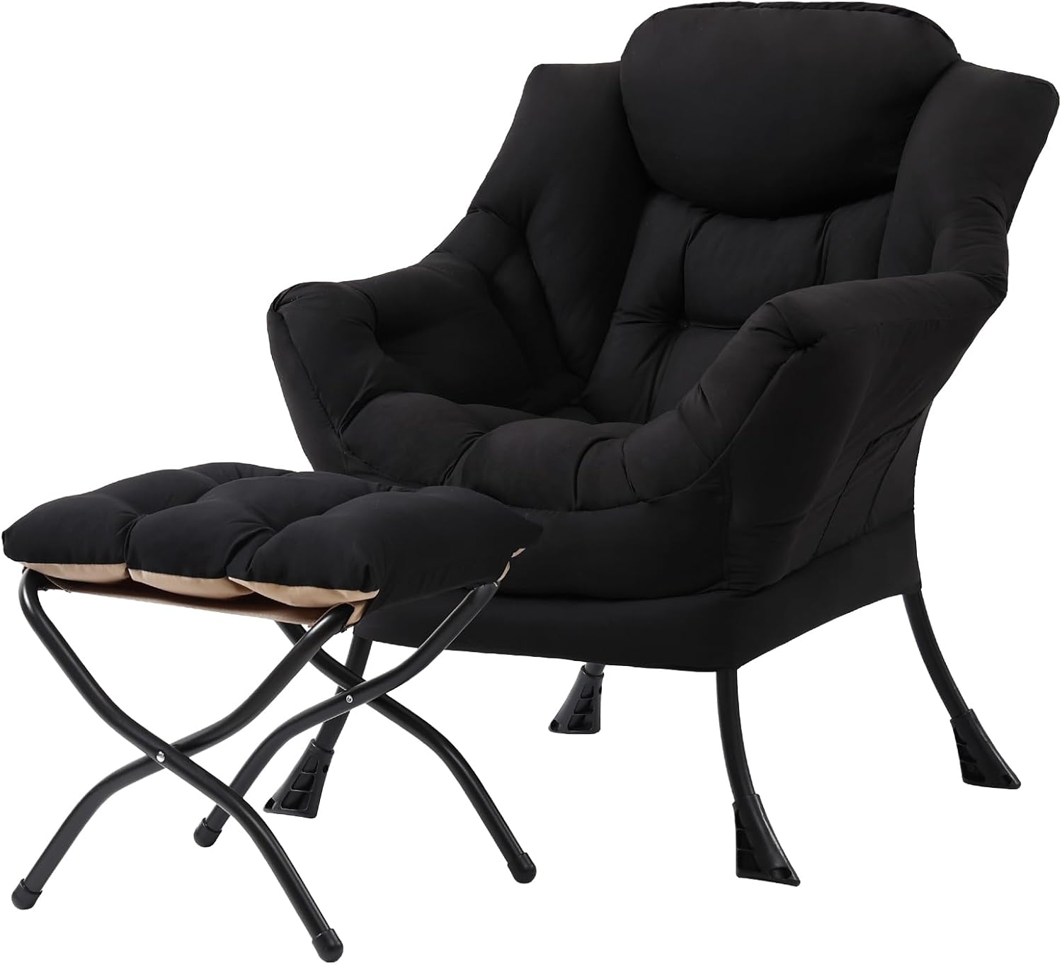 Modern Large Accent Chair with Ottoman, Comfy Leisure Sofa Armchair with Footrest, Reading Chair for Bedroom, Living Room, Dorm Rooms, Garden Dark Grey
