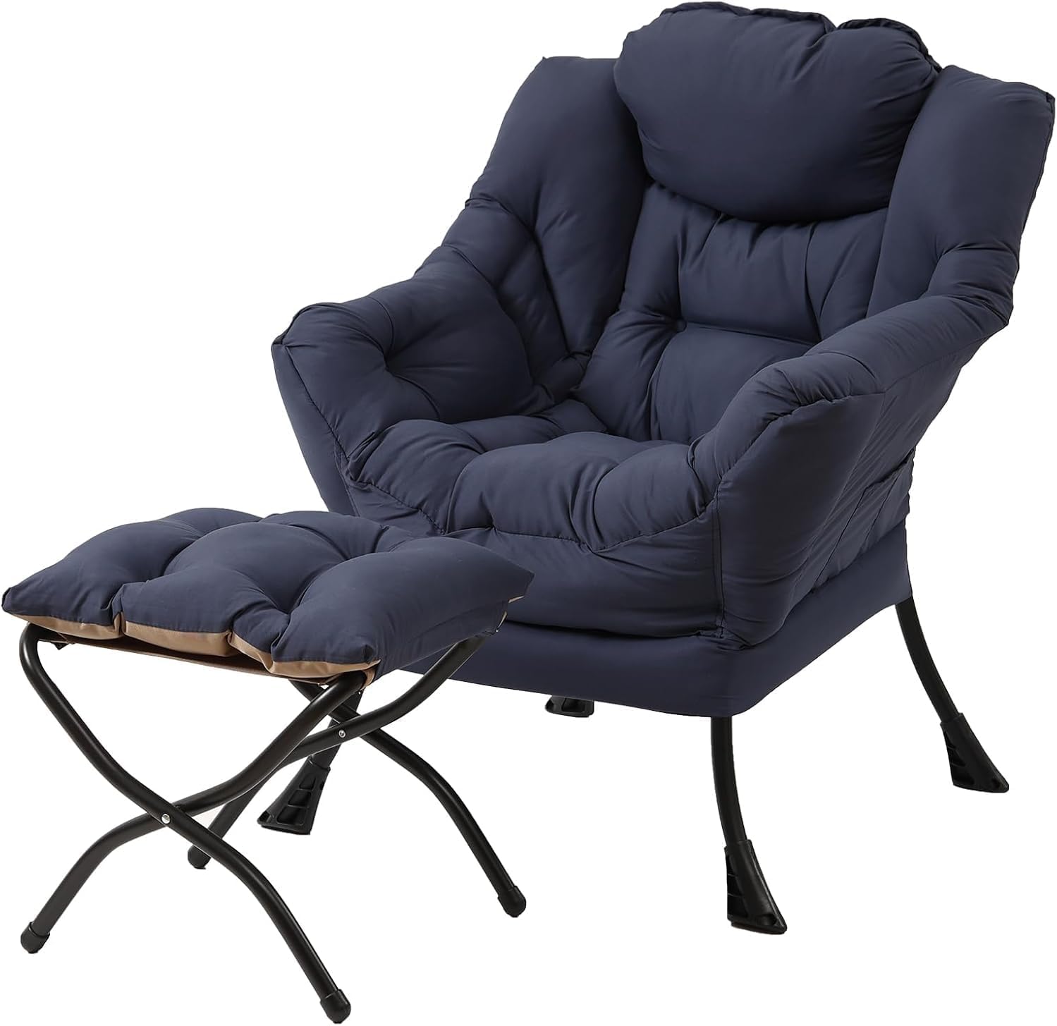 Modern Large Accent Chair with Ottoman, Comfy Leisure Sofa Armchair with Footrest, Reading Chair for Bedroom, Living Room, Dorm Rooms, Garden Dark Grey
