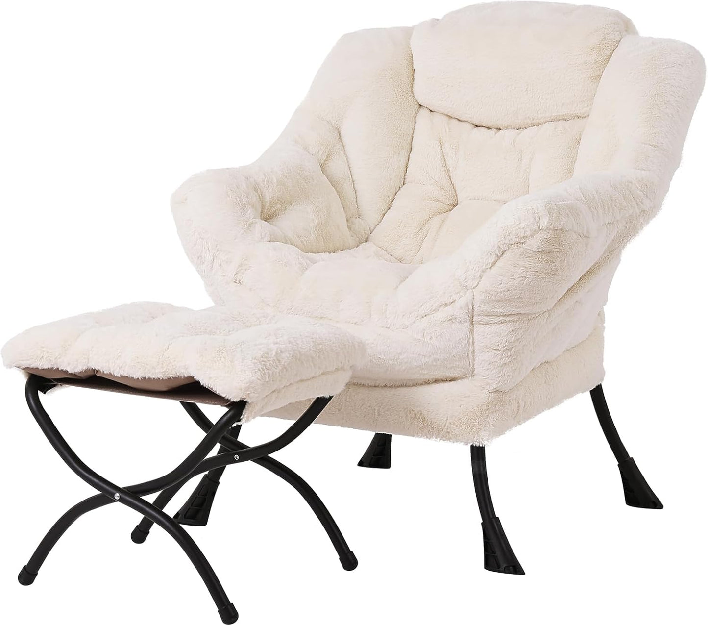 Modern Large Accent Chair with Ottoman, Comfy Leisure Sofa Armchair with Footrest, Reading Chair for Bedroom, Living Room, Dorm Rooms, Garden Dark Grey