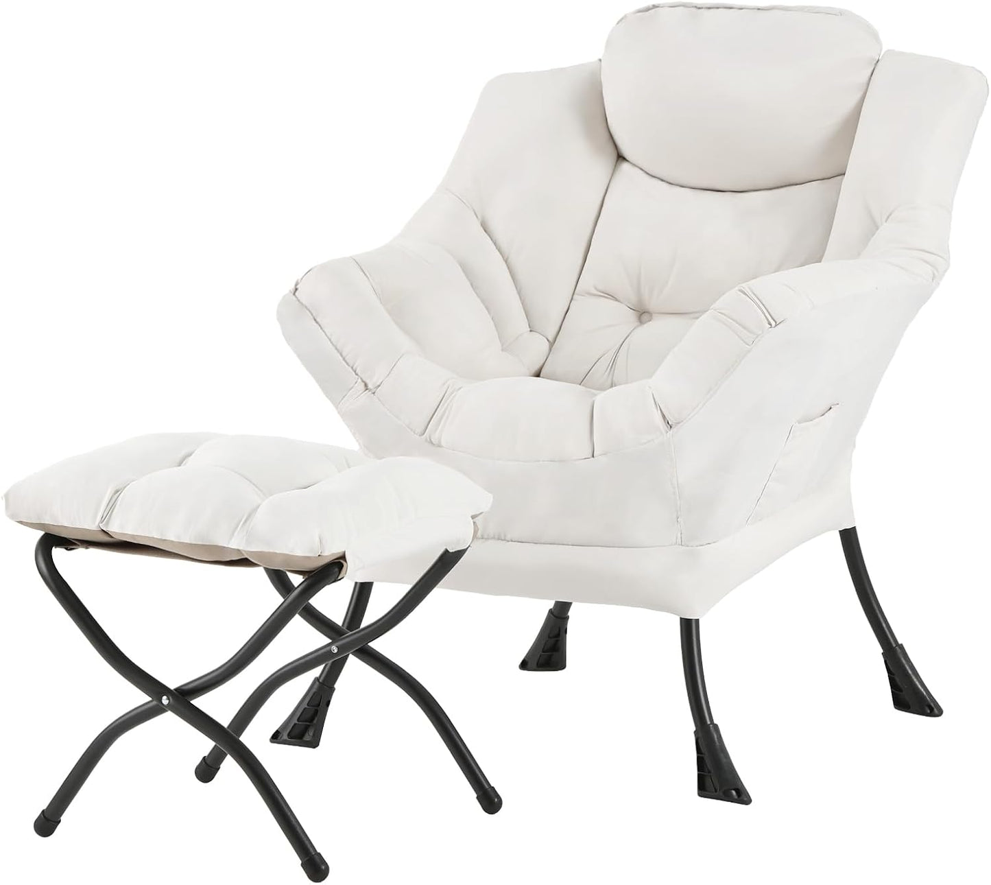 Modern Large Accent Chair with Ottoman, Comfy Leisure Sofa Armchair with Footrest, Reading Chair for Bedroom, Living Room, Dorm Rooms, Garden Dark Grey