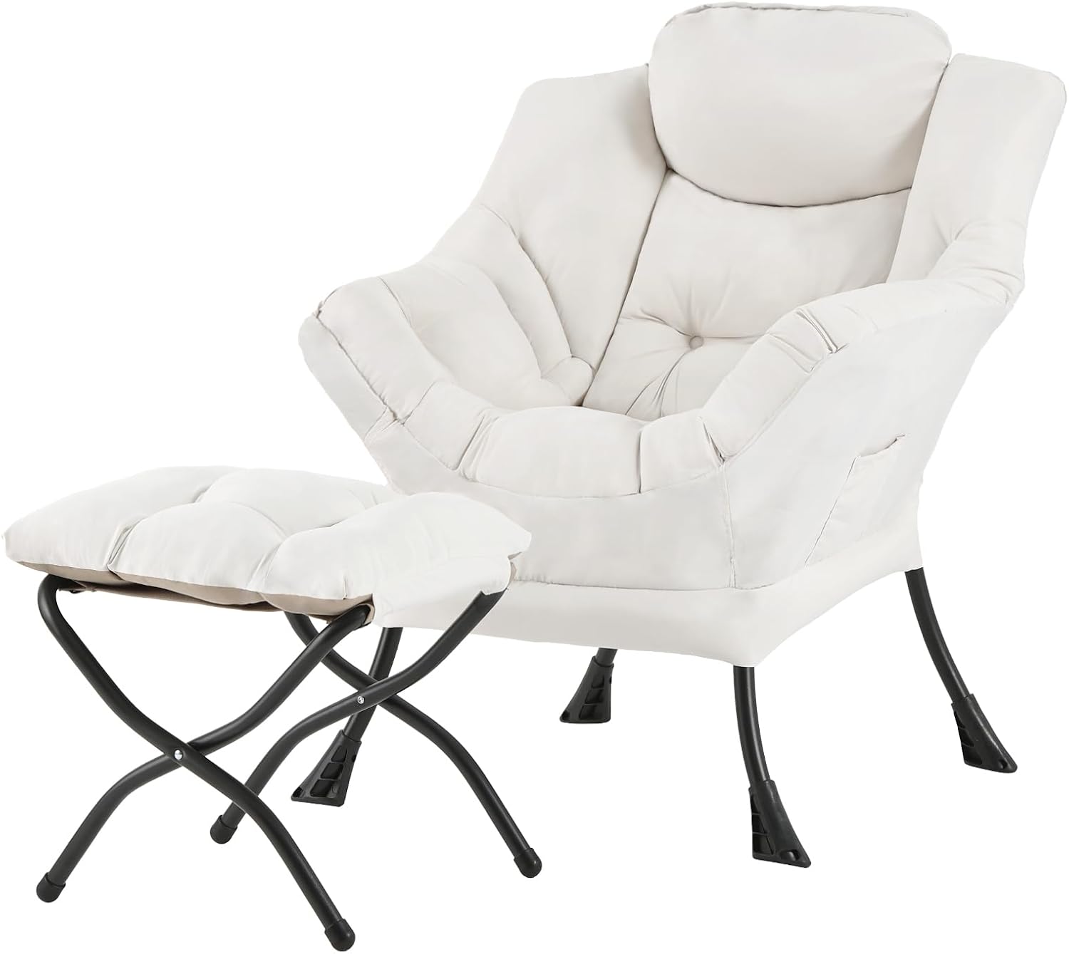Modern Large Accent Chair with Ottoman, Comfy Leisure Sofa Armchair with Footrest, Reading Chair for Bedroom, Living Room, Dorm Rooms, Garden Dark Grey