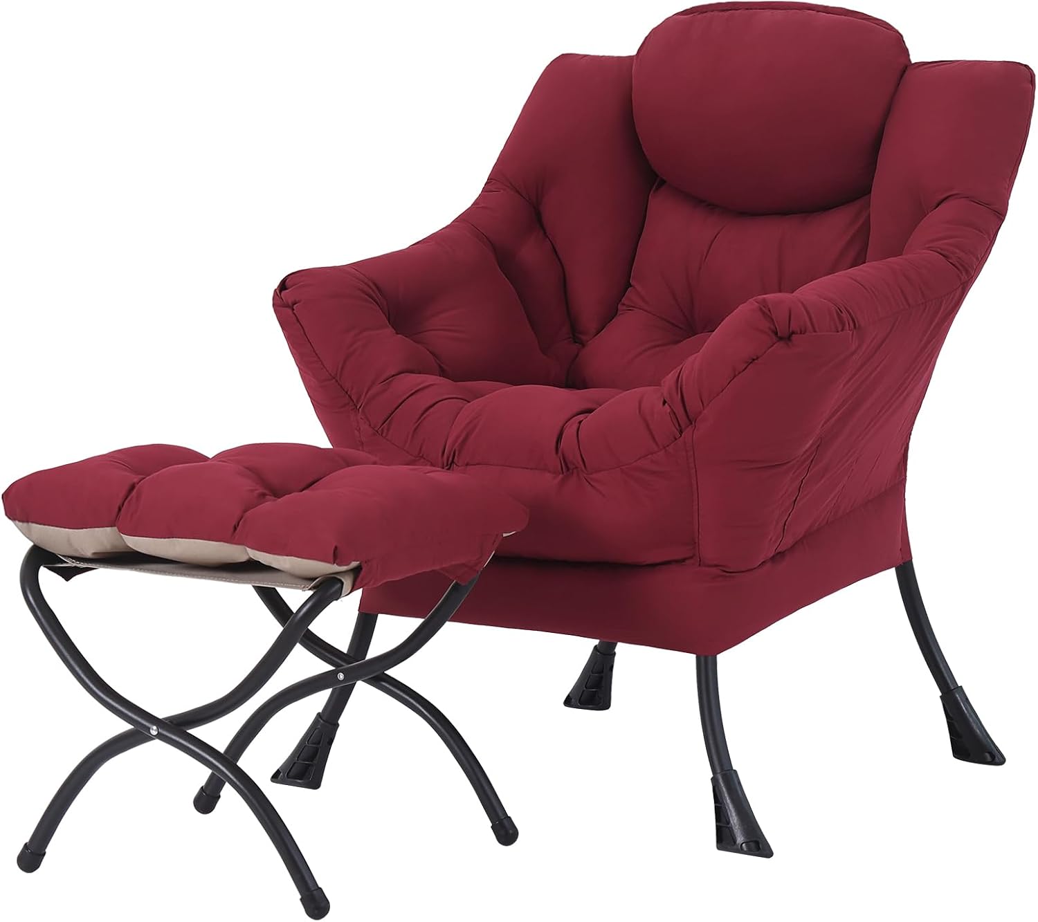 Modern Large Accent Chair with Ottoman, Comfy Leisure Sofa Armchair with Footrest, Reading Chair for Bedroom, Living Room, Dorm Rooms, Garden Dark Grey