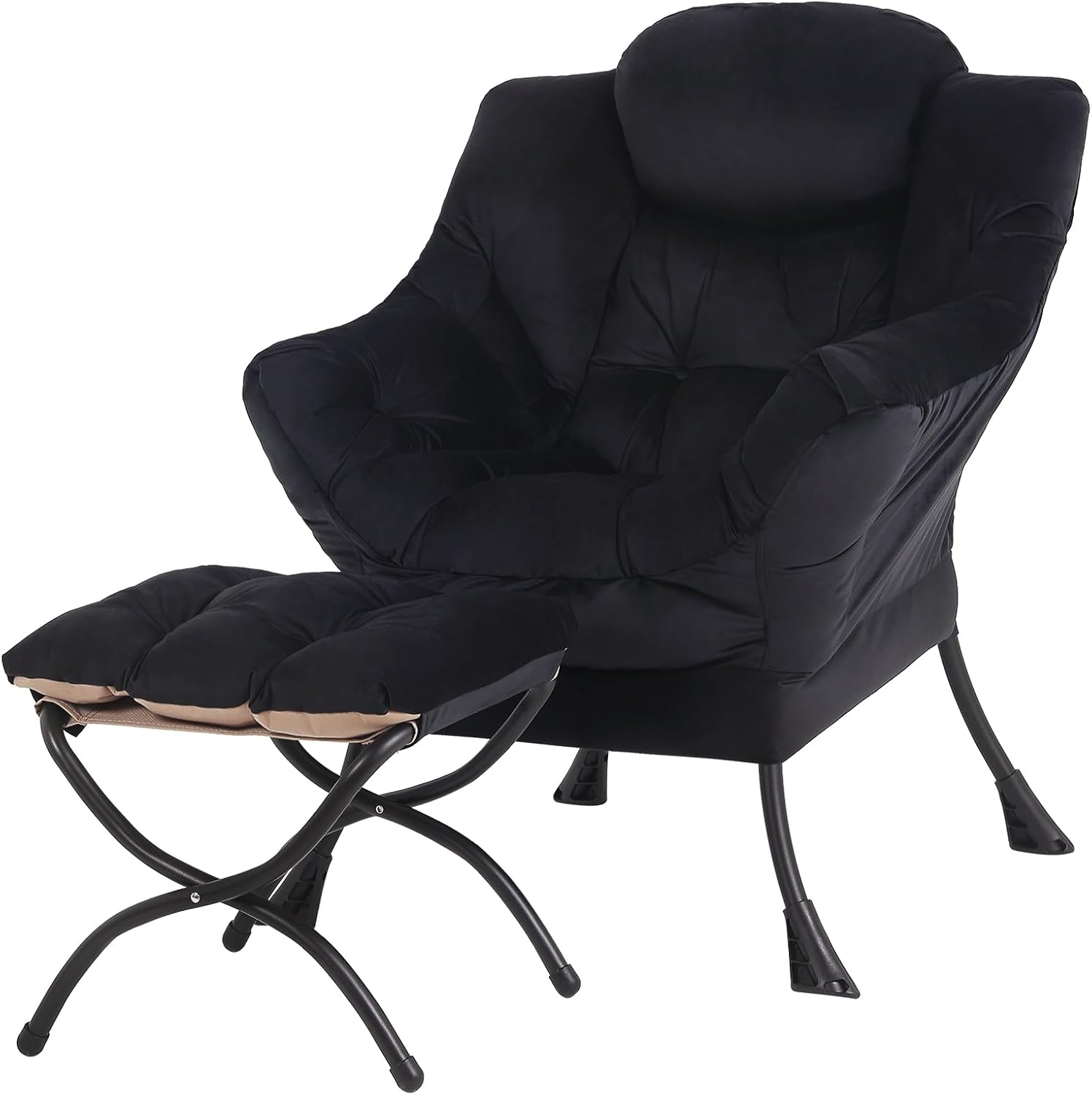 Modern Large Accent Chair with Ottoman, Comfy Leisure Sofa Armchair with Footrest, Reading Chair for Bedroom, Living Room, Dorm Rooms, Garden Dark Grey