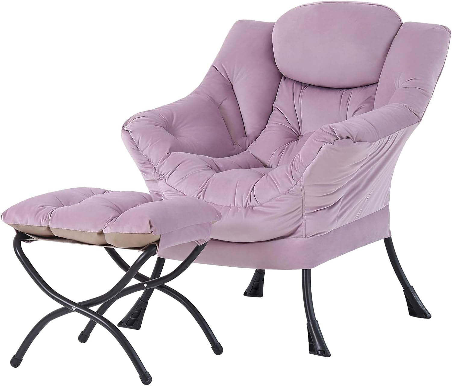 Modern Large Accent Chair with Ottoman, Comfy Leisure Sofa Armchair with Footrest, Reading Chair for Bedroom, Living Room, Dorm Rooms, Garden Dark Grey