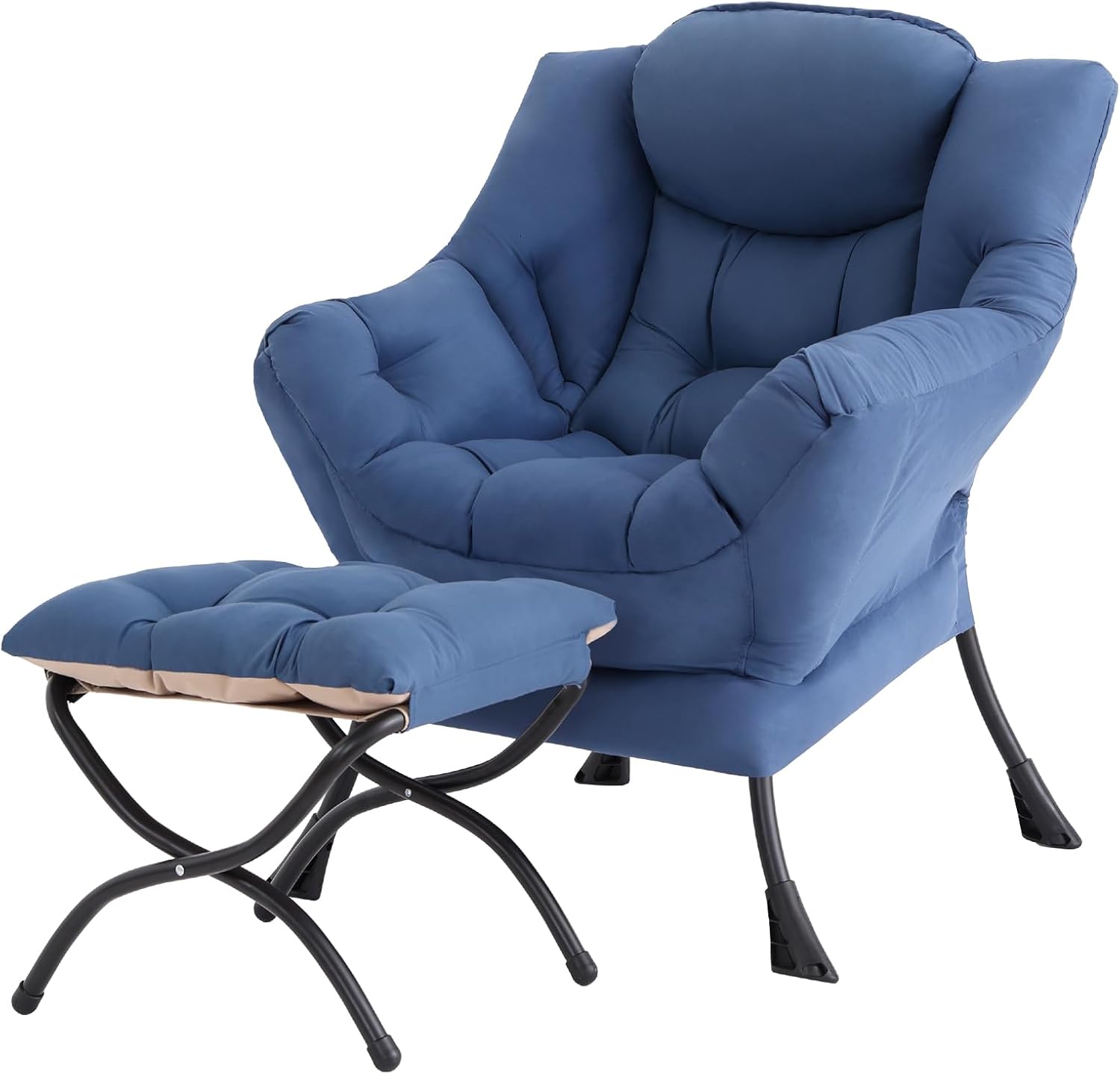 Modern Large Accent Chair with Ottoman, Comfy Leisure Sofa Armchair with Footrest, Reading Chair for Bedroom, Living Room, Dorm Rooms, Garden Dark Grey