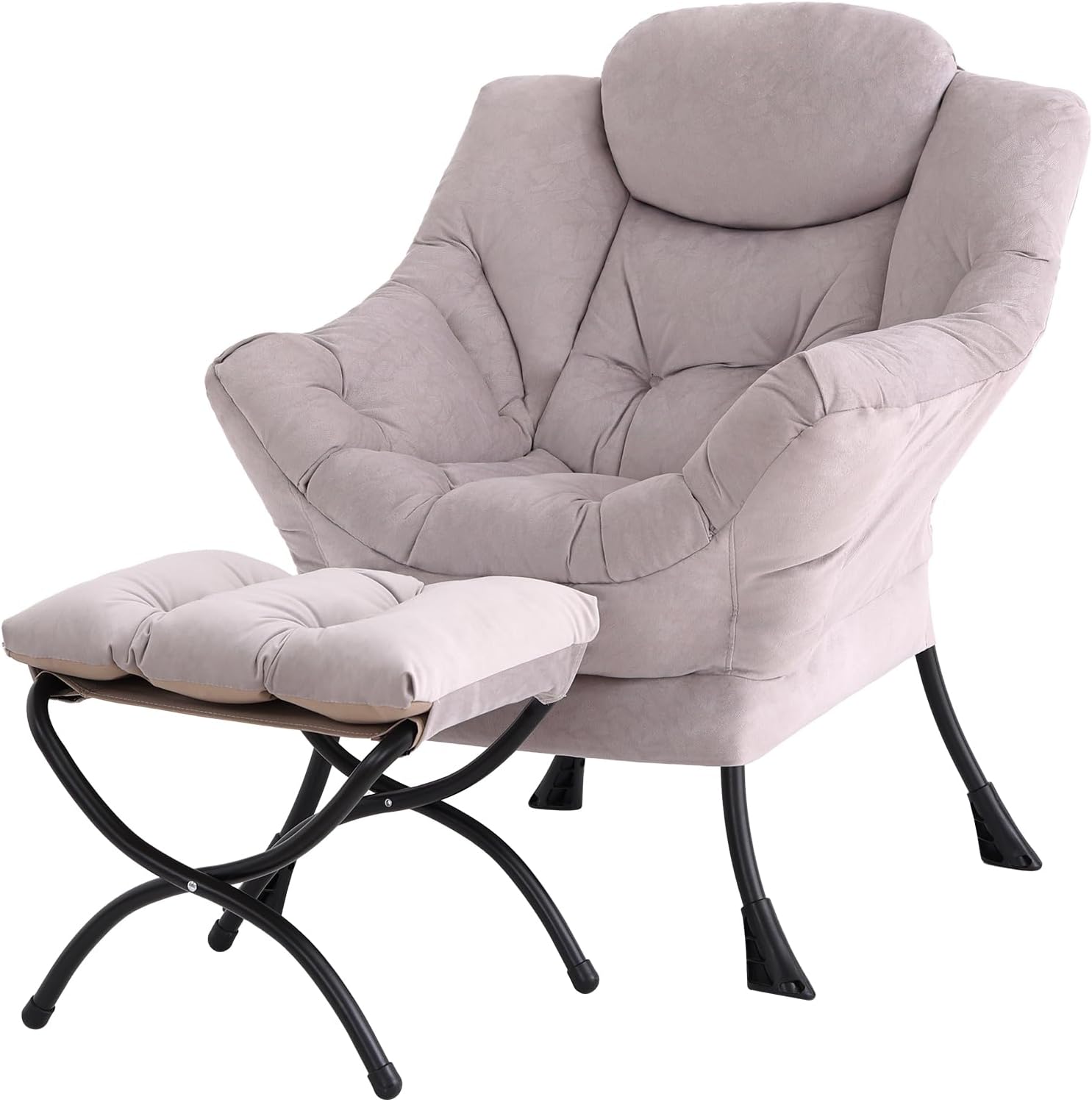 Modern Large Accent Chair with Ottoman, Comfy Leisure Sofa Armchair with Footrest, Reading Chair for Bedroom, Living Room, Dorm Rooms, Garden Dark Grey