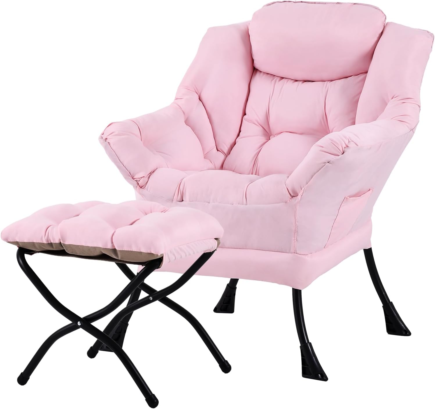 Modern Large Accent Chair with Ottoman, Comfy Leisure Sofa Armchair with Footrest, Reading Chair for Bedroom, Living Room, Dorm Rooms, Garden Dark Grey