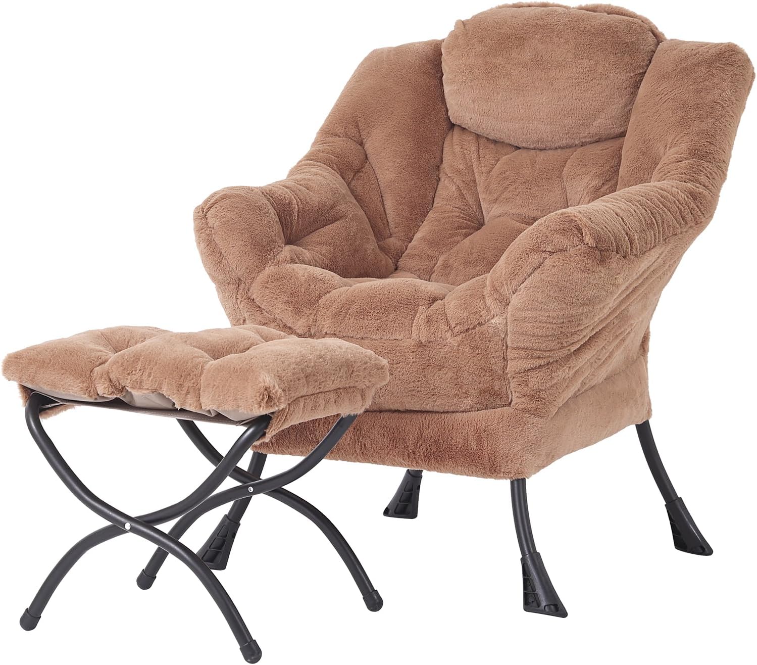 Modern Large Accent Chair with Ottoman, Comfy Leisure Sofa Armchair with Footrest, Reading Chair for Bedroom, Living Room, Dorm Rooms, Garden Dark Grey