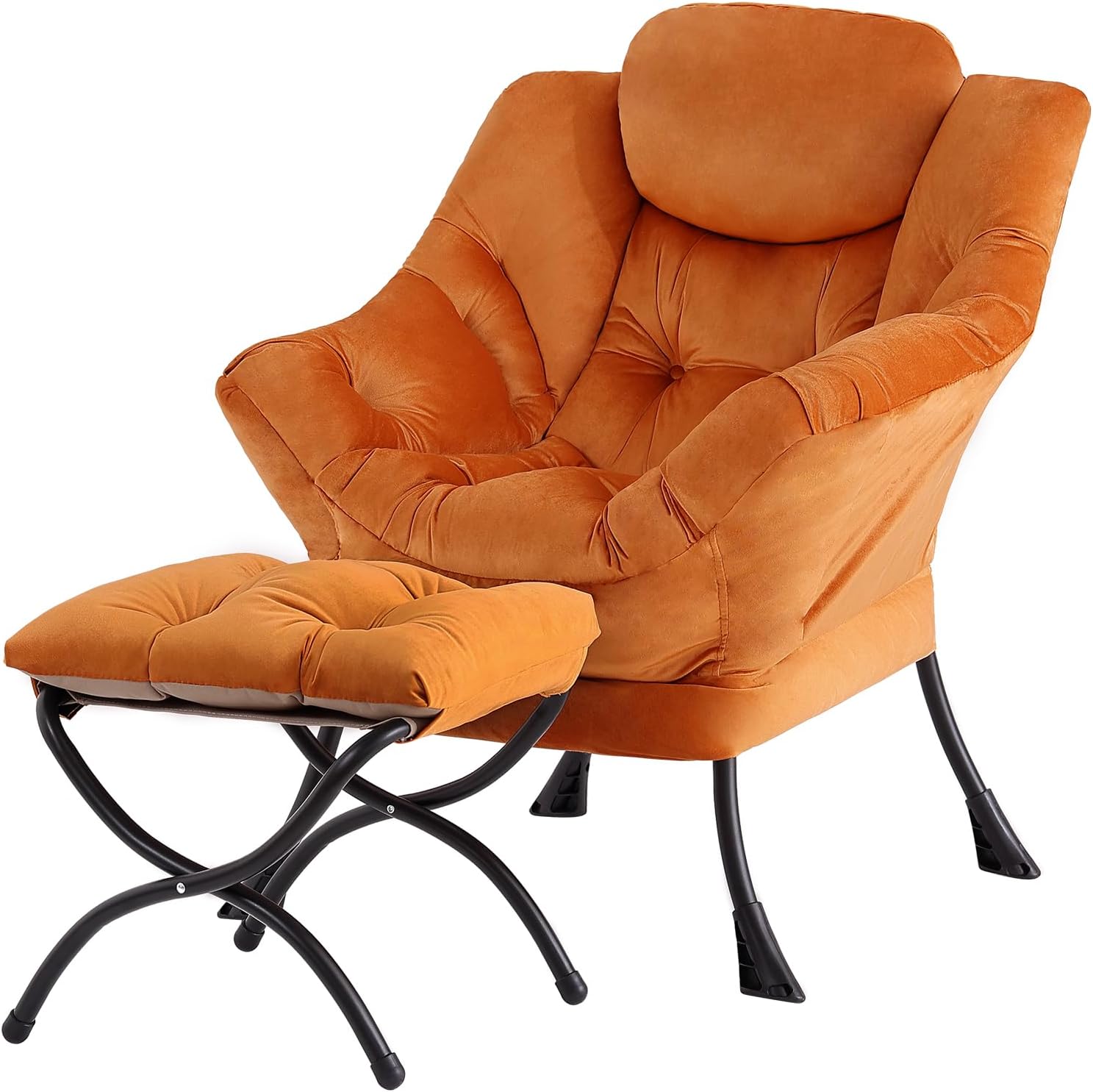 Modern Large Accent Chair with Ottoman, Comfy Leisure Sofa Armchair with Footrest, Reading Chair for Bedroom, Living Room, Dorm Rooms, Garden Dark Grey