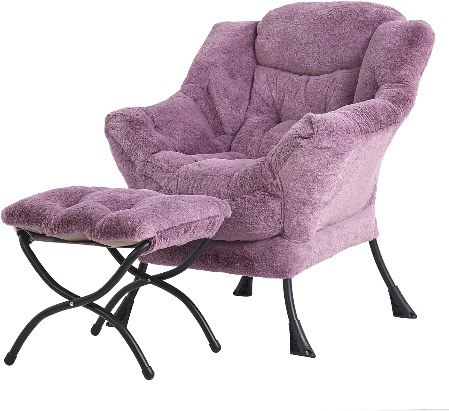 Modern Large Accent Chair with Ottoman, Comfy Leisure Sofa Armchair with Footrest, Reading Chair for Bedroom, Living Room, Dorm Rooms, Garden Dark Grey