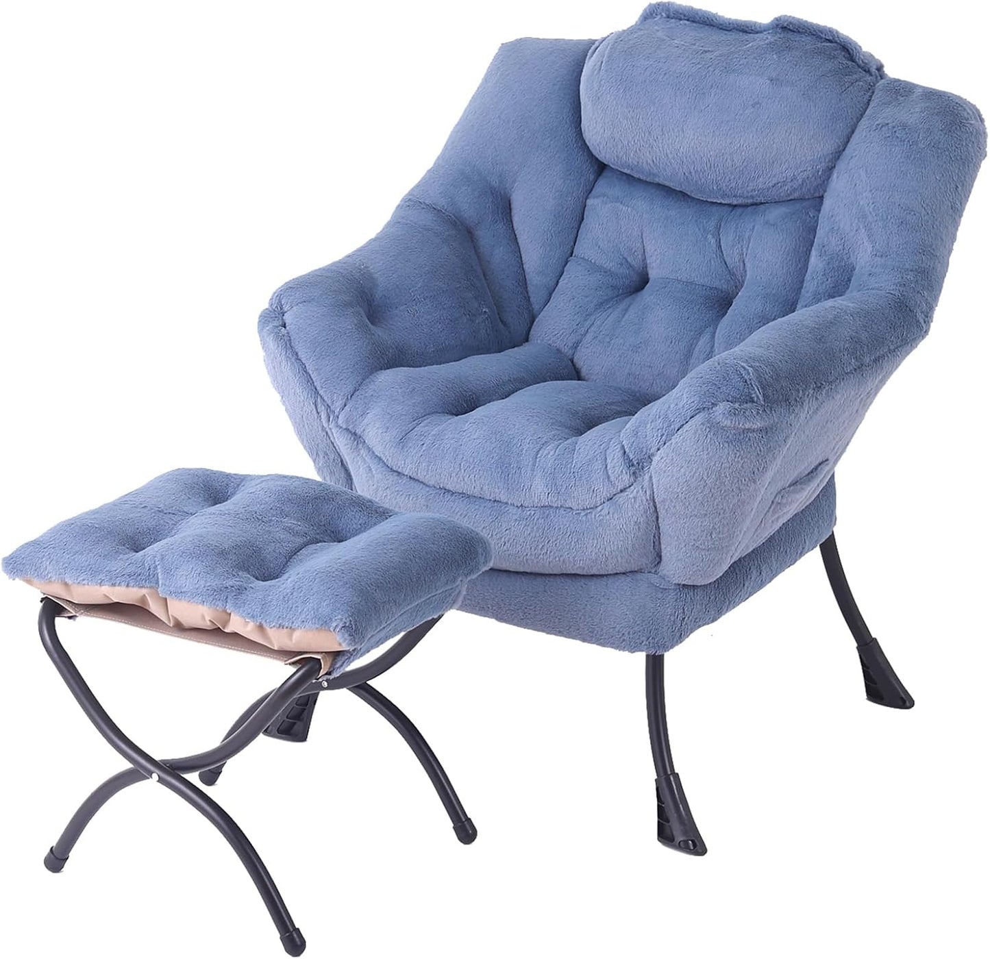 Modern Large Accent Chair with Ottoman, Comfy Leisure Sofa Armchair with Footrest, Reading Chair for Bedroom, Living Room, Dorm Rooms, Garden Dark Grey