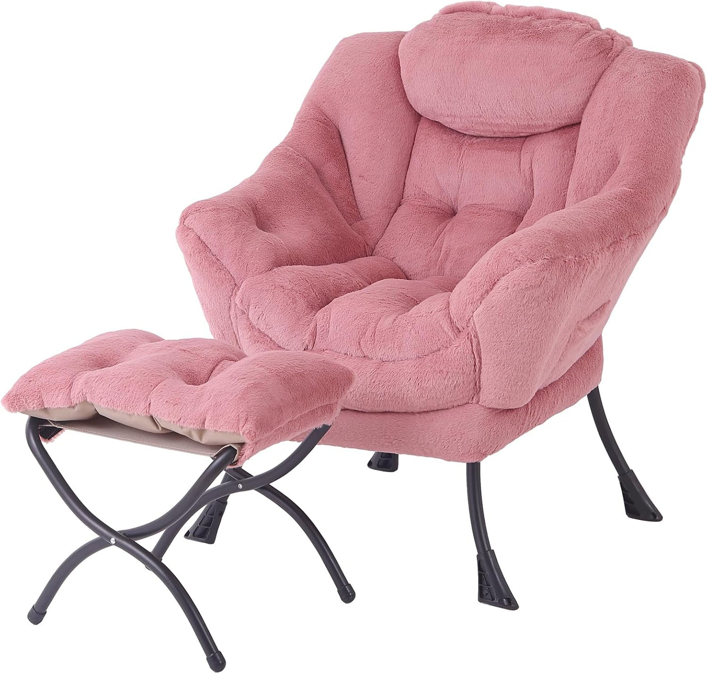 Modern Large Accent Chair with Ottoman, Comfy Leisure Sofa Armchair with Footrest, Reading Chair for Bedroom, Living Room, Dorm Rooms, Garden Dark Grey