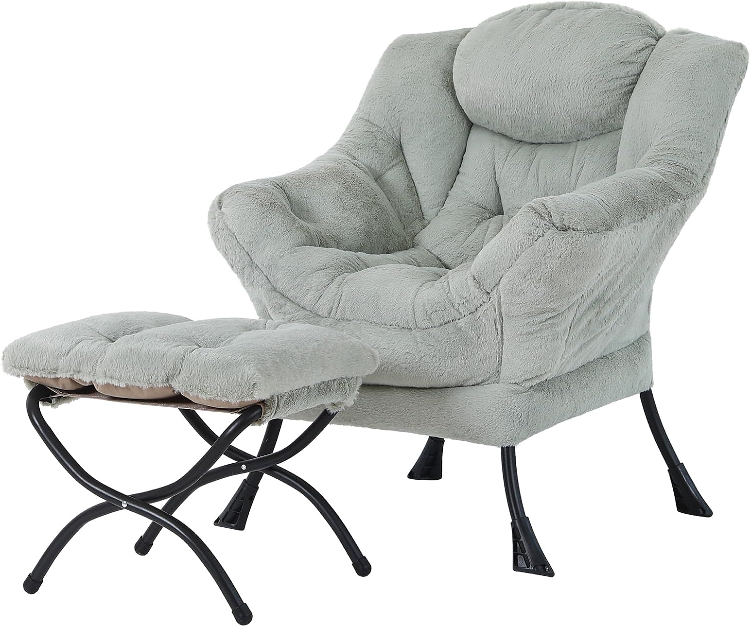 Modern Large Accent Chair with Ottoman, Comfy Leisure Sofa Armchair with Footrest, Reading Chair for Bedroom, Living Room, Dorm Rooms, Garden Dark Grey