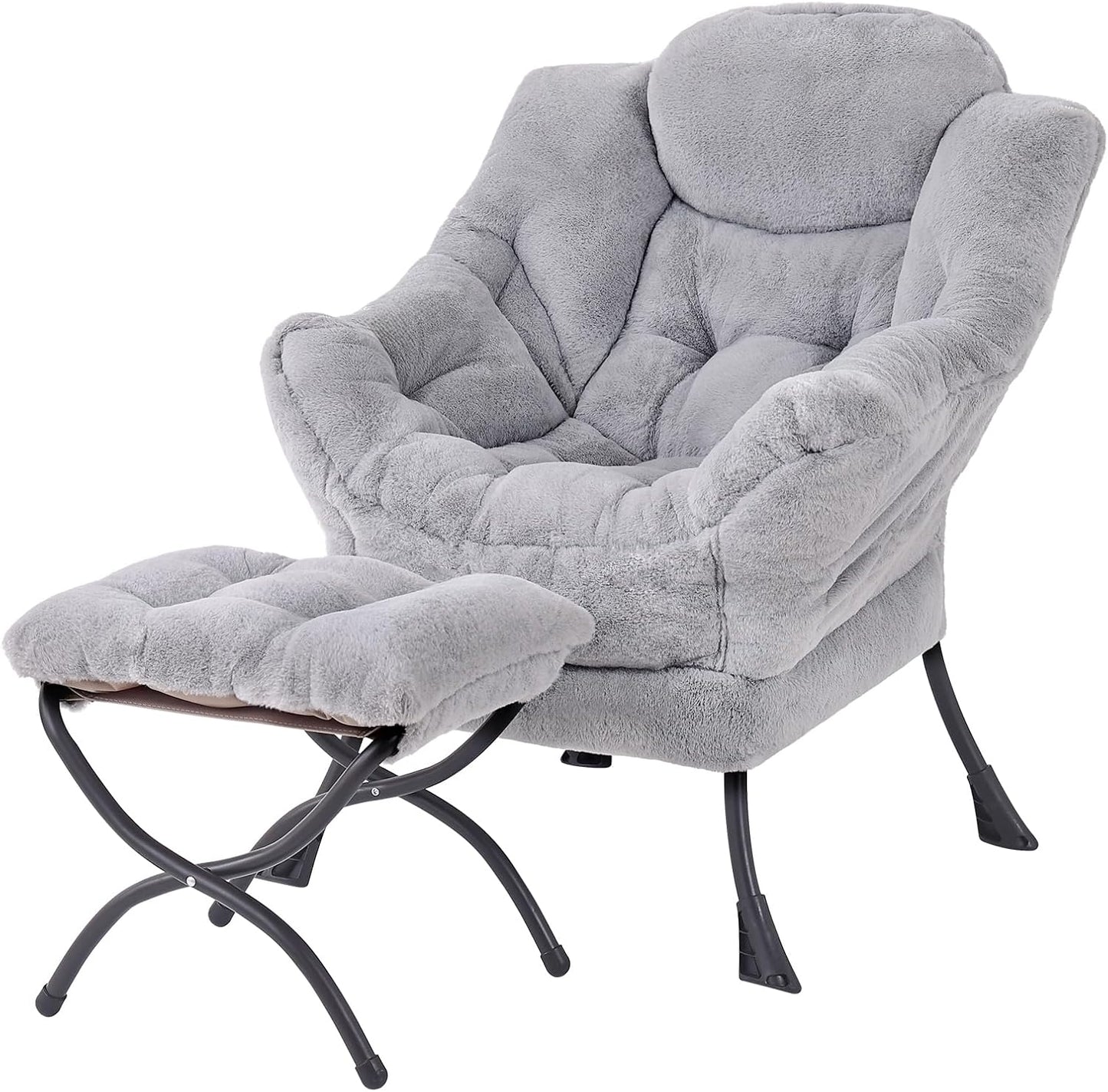 Modern Large Accent Chair with Ottoman, Comfy Leisure Sofa Armchair with Footrest, Reading Chair for Bedroom, Living Room, Dorm Rooms, Garden Dark Grey