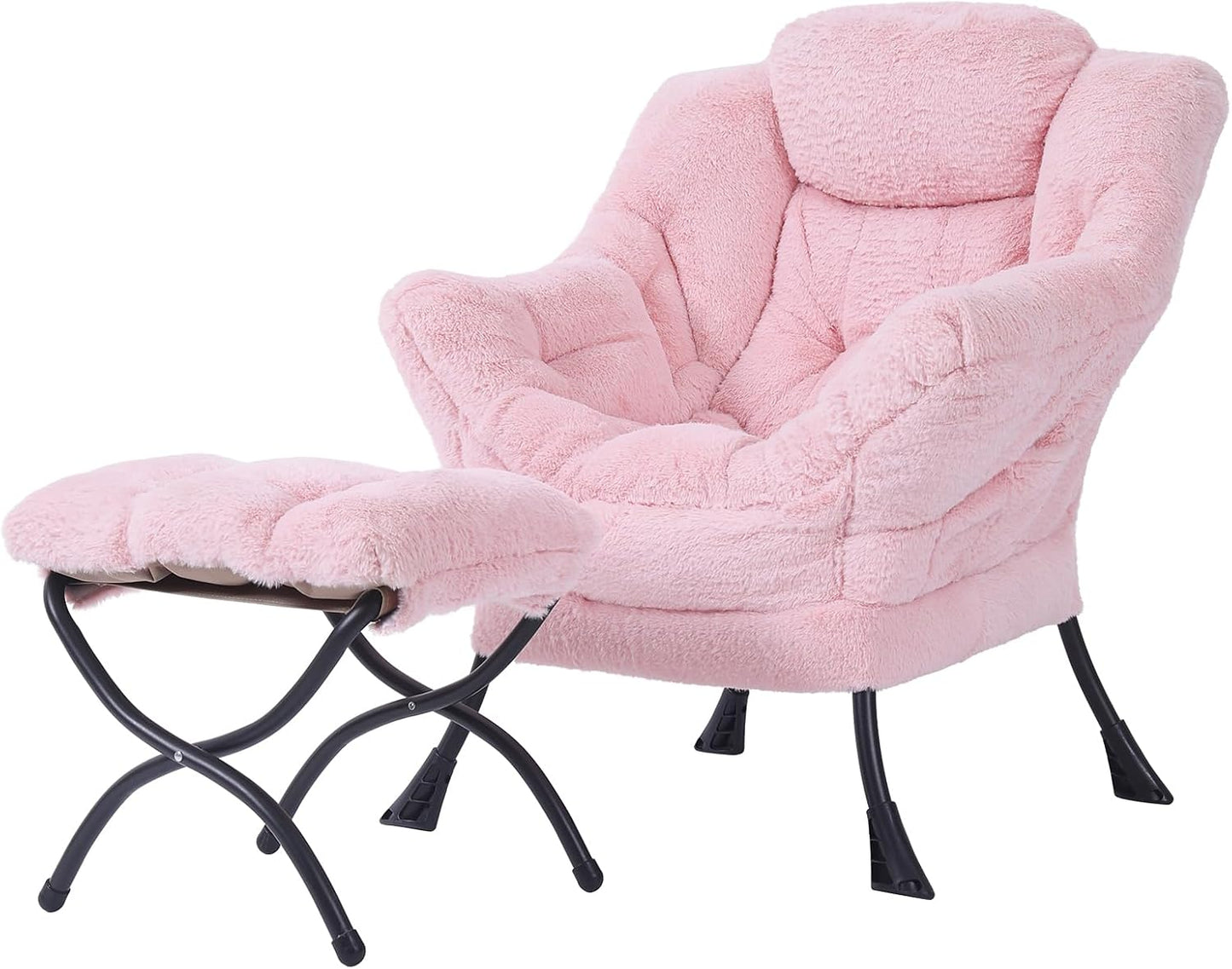 Modern Large Accent Chair with Ottoman, Comfy Leisure Sofa Armchair with Footrest, Reading Chair for Bedroom, Living Room, Dorm Rooms, Garden Dark Grey